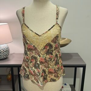 Victoria’s Secret Gold Label Floral Paisley Metallic Satin Lace Cami - Small